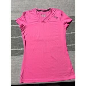 Under Armour Womens HeatGear Short Sleeve T-Shirt Pink Semi-Fitted Small SM/P/P